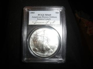  PCGS MS69 Silver Eagle Signed by American Hero Jessica Lynch