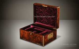 Walnut Antique Jewellery Jewelry Box with Drop Front Concealed Drawers