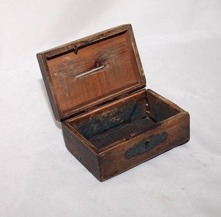 Antique Wood Iron Money Box England Circa 1920