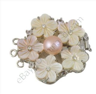   White Shell Freshwater Pink pearl 3 strand Jewelry Flower Box Clasp