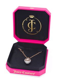 Juicy Couture Rose Gold Tone Pave Puffed Heart Wish Charm Necklace New