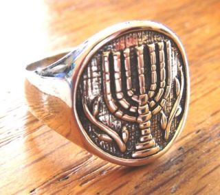 Silver 925 Menorah Temple Symbol Jewish Kabbalah Ring