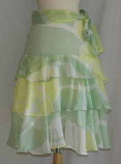  Fei Tiered Frilly Cotton Skirt 4 Small Yellow Green White