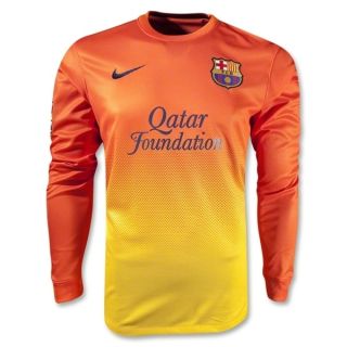 Nike Barcelona Soccer Jersey Away Orange Yellow 2012 2013 Long Sleeve