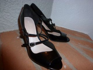 Merona Black Patent Pump Heel NWOT Double Strap Peep Toe Strappy 3 7