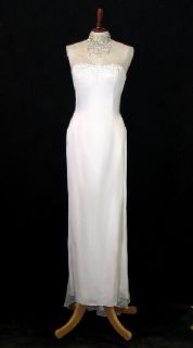 Jessica McClintock White Satin Rhinestones and Chiffon Dress Size 4
