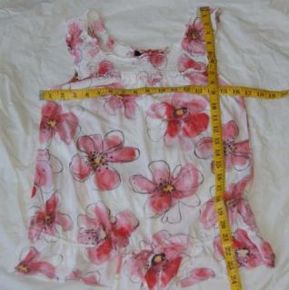 Anthropologie Ric Rac Floral Pink White Tank Top Small Babydoll Cotton