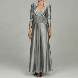 Jessica Howard Silver Faux Silk Beaded Formal Gown Jacket 16W