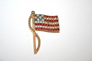 Vintage Rhinestone Flag USA Pin Estate Jewelry 