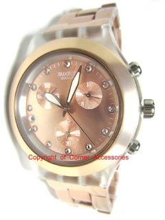 Brand New Swatch Women Rosegold Crystals Chrono Swiss SVCK4047AG Watch