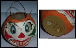 Vintage Halloween Clown Face Jack O Lantern 1940s German Pumpkin JOL
