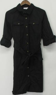 Joan Rivers Tailored Collared w Tie Belt Shirt Dress Black M