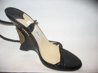 Jimmy Choo Geisha Lace Up Wedge Sandal Shoes Black 36 6