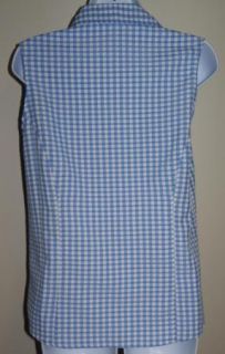 New Joanna Blue White Checkered Button Down Sleeveless Shirt Top Size