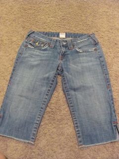 Womens Junior True Religion Joey Jeans Shorts Size 27 Flap Pocket