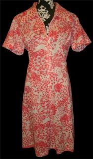 Vintage 70s John Abbott Red White Abstract Meadow Shift Dress L XL 44