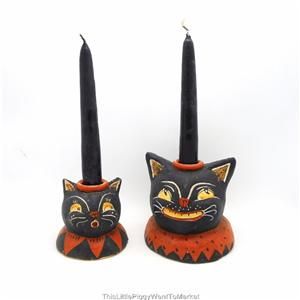 Johanna Parker Decorative Halloween Black Cat Candle Holders