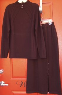St John Brown 100 Cashmere Knit Sweater Skirt 2 PC Set Suit P