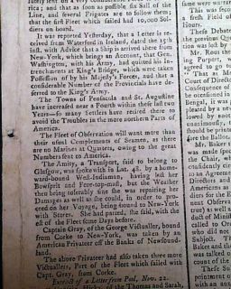  WASHINGTON Revolutionary War Gen. John Burgoyne 1776 UK Newspaper