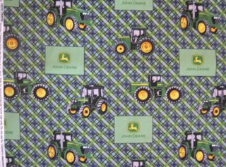 John Deere Blue Diagonal Plaid Tractor 100% Cotton Quilt Fabric BTY