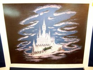 Disney Cinderella 50th Anniversary Castle litho Signed Hench Justice Woods Bliss  
