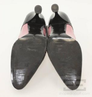 John Fluevog Pink Black Leather Wingtip Mary Jane Heels Size 9 5  