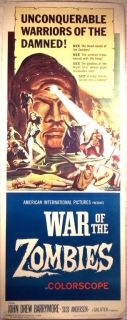 WAR OF THE ZOMBIES 1965 orig 14x36 INSERT movie poster JOHN DREW BARRYMORE  