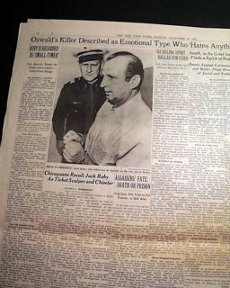 LEE HARVEY OSWALD John F Kennedy Assassin KILLED Jack Ruby 1963 NYC Newspaper  