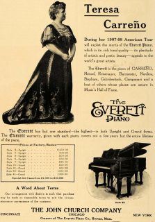 1907 Ad John Church Everett Piano Music Teresa Carreno Original Advertising  