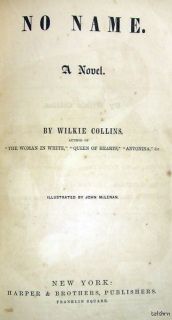 No Name Wilkie Collins First American Edition 1863 Ships Free U S  