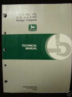 John Deere Service Tech Manual Hedge Clippers 113 162 172 213E  