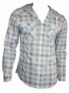Mens Casual John Tungatt Designer Lilac Blue Check Hooded Shirt Large  
