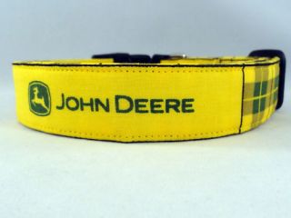 Bright Yellow and Green Plaid John Deere Dog Collar  