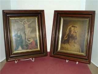 PR Antique Walnut Frames with Prints of Jesus  