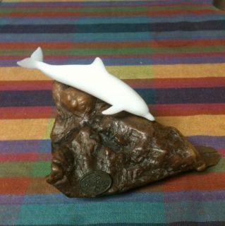 John Perry Dolphin on Burlwood Sculpture Figurine Small  