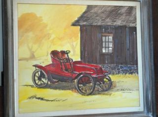 E John Robinson Winton Antique Car Watercolor Painting RARE 1960  