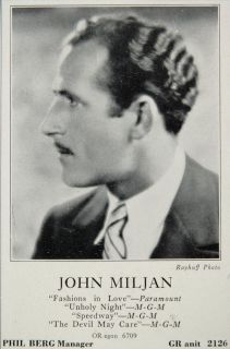 1930 John Miljan Phil Berg Paramount MGM Actor Ad Original  
