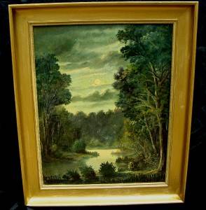 Listed John Reed Campbell Antique Moon Oil Painting 40s  