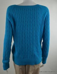 St John's Bay Women's Cable Knit Sweater Size Medium 8 10 Teal Blue Boat Neck  