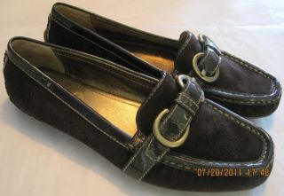 New Coach Sharin Brown Suede Patent Leather Brass Loafers Flats Shoes 6 5 M New  