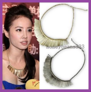 Jolin Tsai Metal Black Silver Gold Tone Fringe Costume Collar Bib Necklace N2  