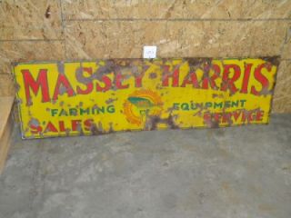 Old Massey Harris Farm Equipment Graphic Porcelain Veribrite Sign w Plow Orig  