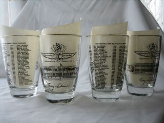 Four 1976 Indianapolis Indy 500 Glasses List of Winners to Johnny Rutherford  