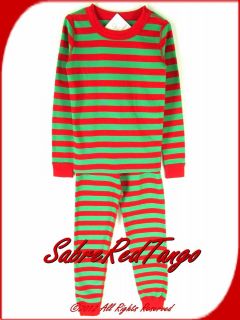 Hanna Andersson Organic Long Johns Pajamas Green Red Stripe 100 4T 4  