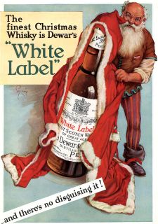 Santa Claus Christmas Dewar White Label Whisky Large 1937 Magazine Ad Original  