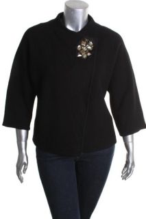 Jones New York NEW Black Wool 3 4 Sleeves Snap Closure Sweatercoat Plus 2X BHFO  