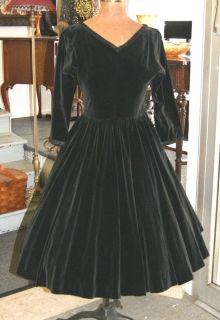 Vintage 50's Black Velvet Rockabilly Swing Dress Jonathan Logan Size 8  
