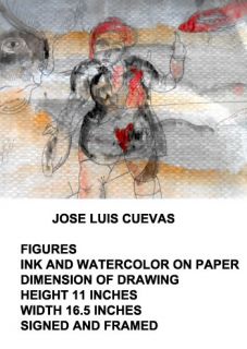 JOSE LUIS CUEVAS INK AND WATERCOLOR ON PAPER SIGNED AND FRAMED  