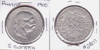 1900 Austria 5 Corona Franz Joseph I Coin Km 2807 XF  