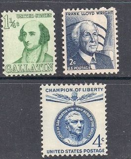 3 US Stamps 1279 1 1 4¢ Alb Gallatin 1125 4¢ Jose de San Martin 128 MNH  